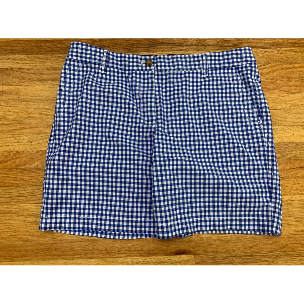 Talbots Girlfriend Chino Shorts Blue White Gingham Plaid Size 10 Cotton Stretch